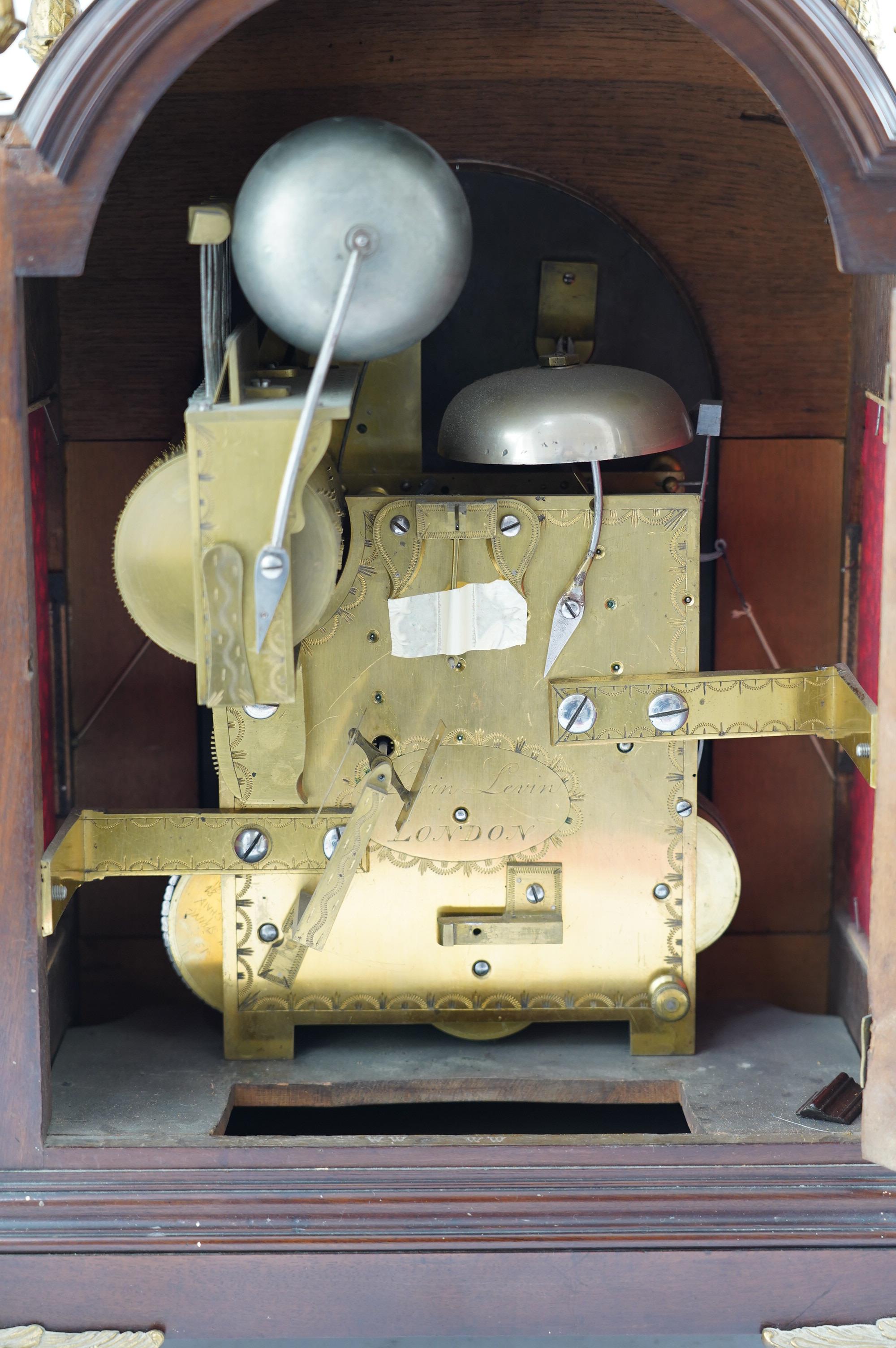 Lewin Levin of London. A patriotic George III brass-mounted mahogany repeating six-tune musical bracket clock